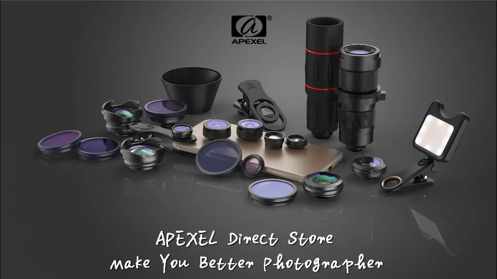 APEXEL 52mm 7in1 Gradual Filter Lens Kit CPL Star Gradient Red Yellow Blue Camera Filters Phone Lens For all smartphones 52UV-G