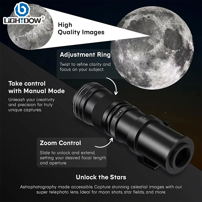 Lightdow 420-800mm f/8.3-16 Manual Telephoto Zoom Lens for Canon RF Canon EF  Nikon F Nikon Z Sony A Sony E Mount Camera
