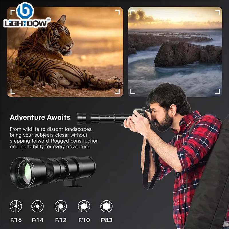 Lightdow 420-800mm f/8.3-16 Manual Telephoto Zoom Lens for Canon RF Canon EF  Nikon F Nikon Z Sony A Sony E Mount Camera