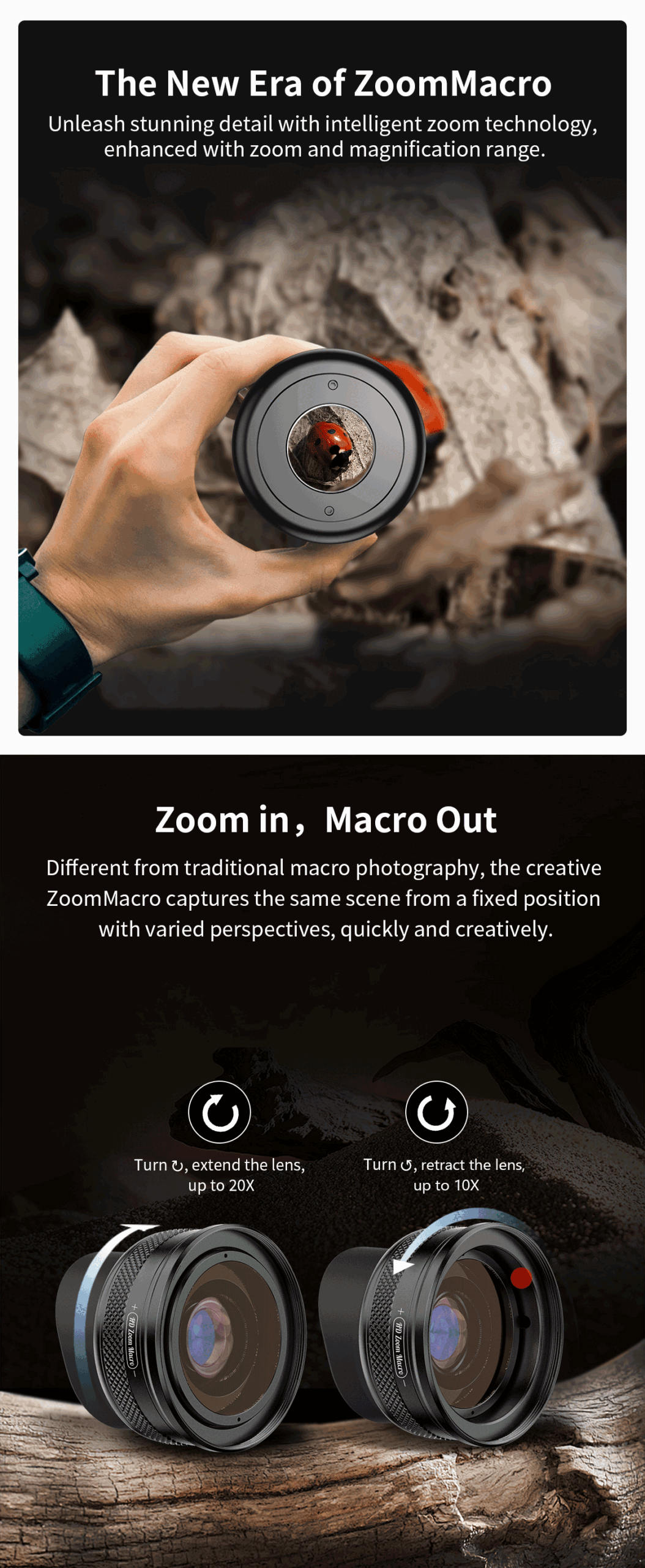 APEXEL 10-20X Zoom Macro Lens  HD Micro Phone Camera Lenses Support Eye Macro Photography for iPhone Samsung all Smartphones