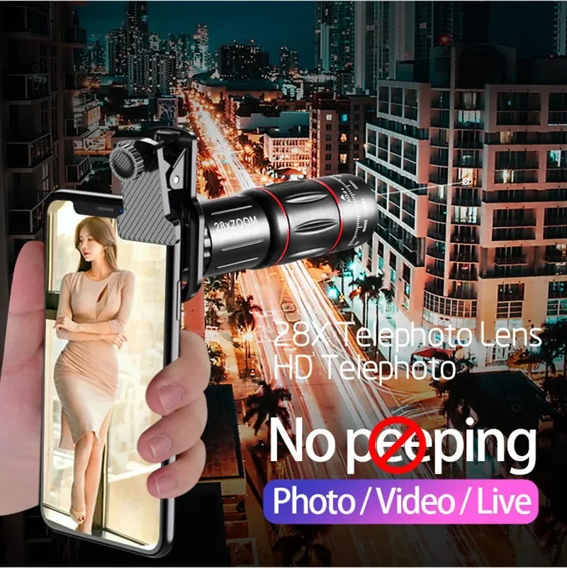 Telephoto Lens 28X HD Camera Phone Lens Telescope Zoom Macro Lens for Iphone Samsung Smartphone Fish Eye Lente Para Celular
