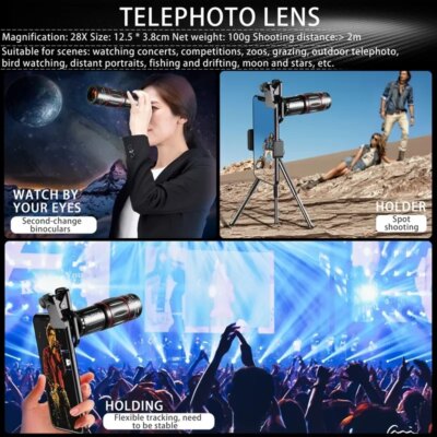 Telephoto Lens 28X HD Camera Phone Lens Telescope Zoom Macro Lens for Iphone Samsung Smartphone Fish Eye Lente Para Celular - Image 5
