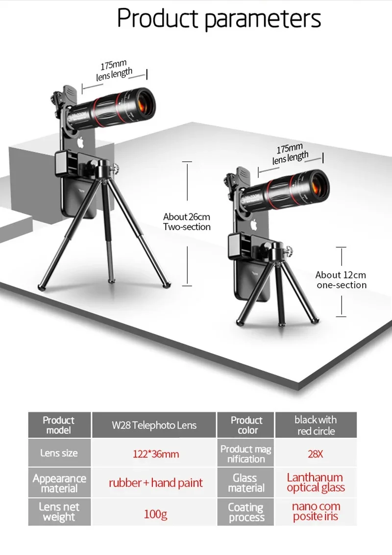 Telephoto Lens 28X HD Camera Phone Lens Telescope Zoom Macro Lens for Iphone Samsung Smartphone Fish Eye Lente Para Celular