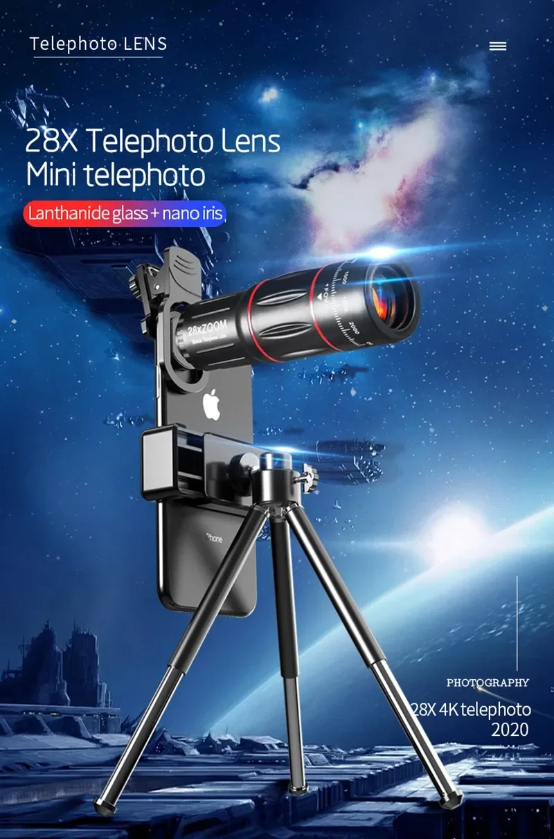 Telephoto Lens 28X HD Camera Phone Lens Telescope Zoom Macro Lens for Iphone Samsung Smartphone Fish Eye Lente Para Celular