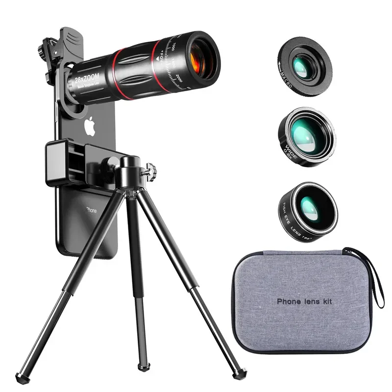 Telephoto Lens 28X HD Camera Phone Lens Telescope Zoom Macro Lens for Iphone Samsung Smartphone Fish Eye Lente Para Celular
