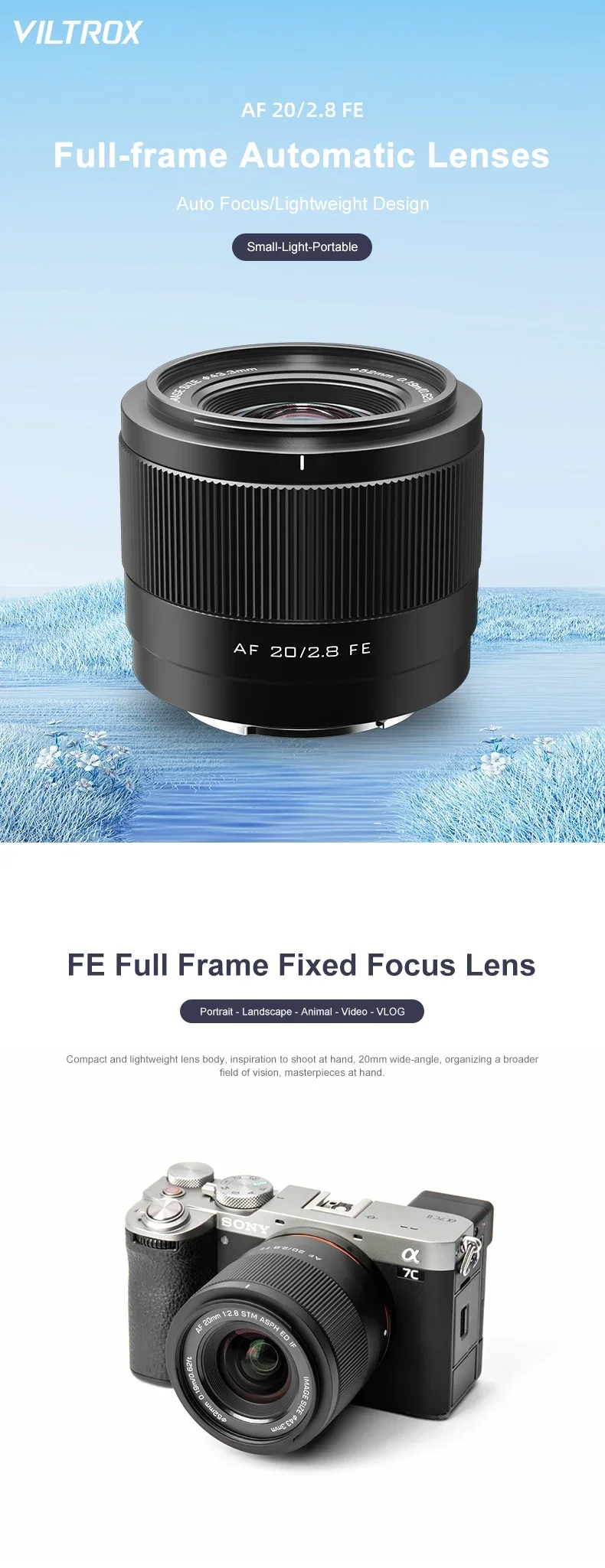 VILTROX 20mm F2.8 for Sony E-mount for Nikon Z-mount Camera Lens Full Frame Ultra Wide Angle Auto Focus Vlog Lens for A7C A6400 VILTROX 20mm F2.8 for Sony E-mount for Nikon Z-mount Camera Lens Full Frame Ultra Wide Angle Auto Focus Vlog Lens for A7C A6400