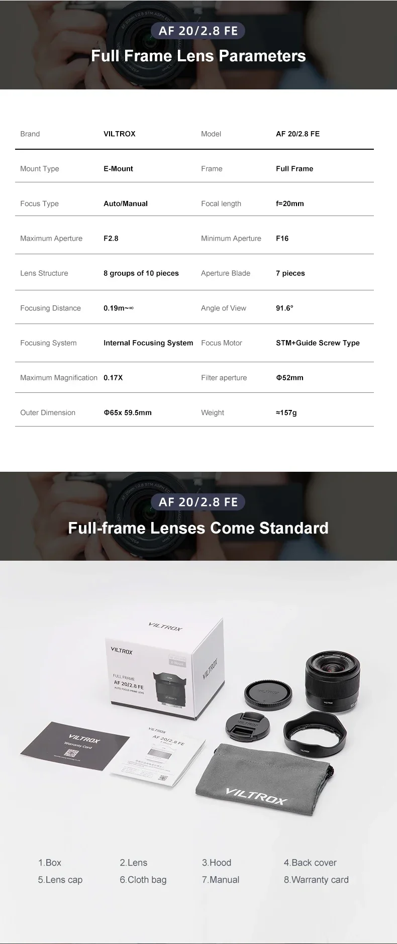 VILTROX 20mm F2.8 for Sony E-mount for Nikon Z-mount Camera Lens Full Frame Ultra Wide Angle Auto Focus Vlog Lens for A7C A6400 VILTROX 20mm F2.8 for Sony E-mount for Nikon Z-mount Camera Lens Full Frame Ultra Wide Angle Auto Focus Vlog Lens for A7C A6400