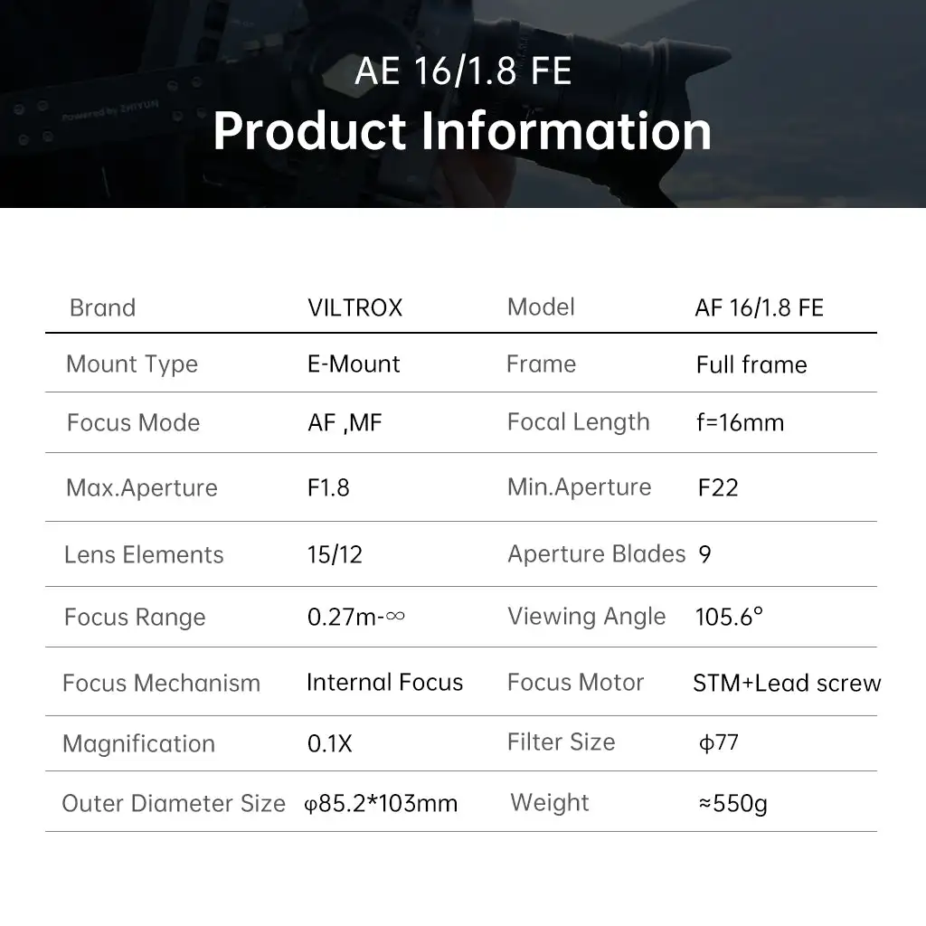 【 Do Brasil 】 Viltrox AF 16mm F1.8 FE Full Frame Mirrorless Camera Wide Angle Fisheye Lens for Sony E ZVE10 A7IV A7SIII 16 1.8