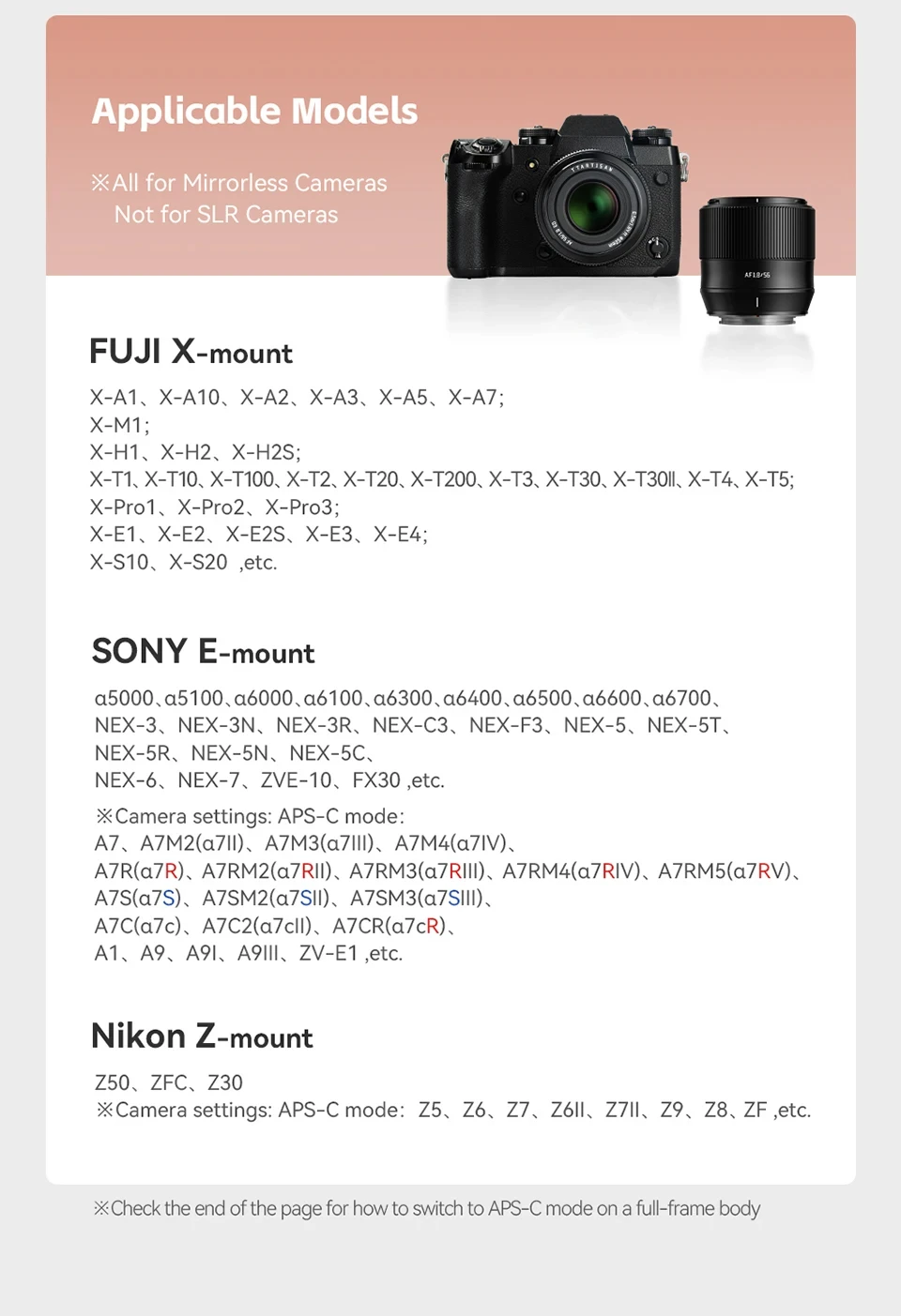 TTArtisan Auto Focus 56mm F1.8 camera lens X E Z mount for Fujifilm XS10 XS20 X-H2s XT5 XT30 Sony a6000 zve10 a6700 Nikon zfc