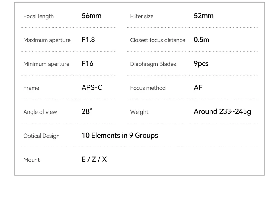TTArtisan Auto Focus 56mm F1.8 camera lens X E Z mount for Fujifilm XS10 XS20 X-H2s XT5 XT30 Sony a6000 zve10 a6700 Nikon zfc
