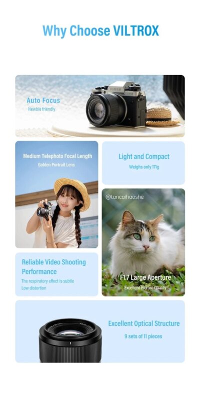 Viltrox 56mm F1.7 Auto Focus APS-C Lens for Fuji X Nikon Z Sony E Mount Mirrorless Cameras - Image 2