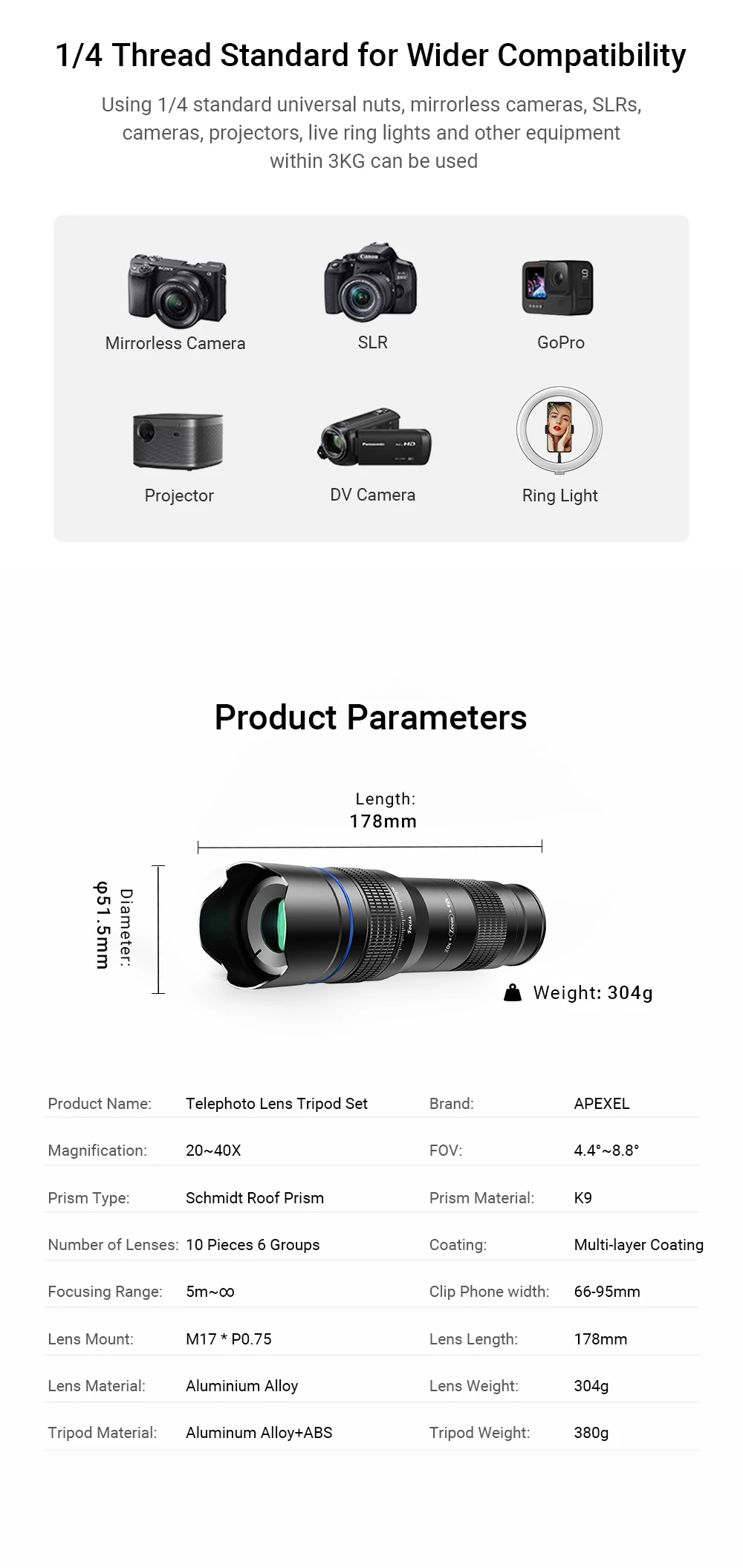 APEXEL HD Metal 20-40x zoom telescope lens phone telephoto Lenses With Extendable Mini Tripod for Samsung iPhone all Smartphones APEXEL HD Metal 20-40x zoom telescope lens phone telephoto Lenses With Extendable Mini Tripod for Samsung iPhone all Smartphones