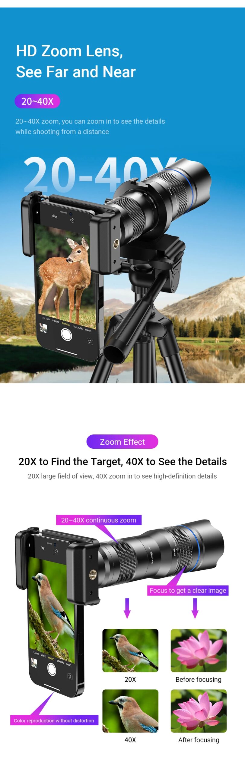 APEXEL HD Metal 20-40x zoom telescope lens phone telephoto Lenses With Extendable Mini Tripod for Samsung iPhone all Smartphones APEXEL HD Metal 20-40x zoom telescope lens phone telephoto Lenses With Extendable Mini Tripod for Samsung iPhone all Smartphones
