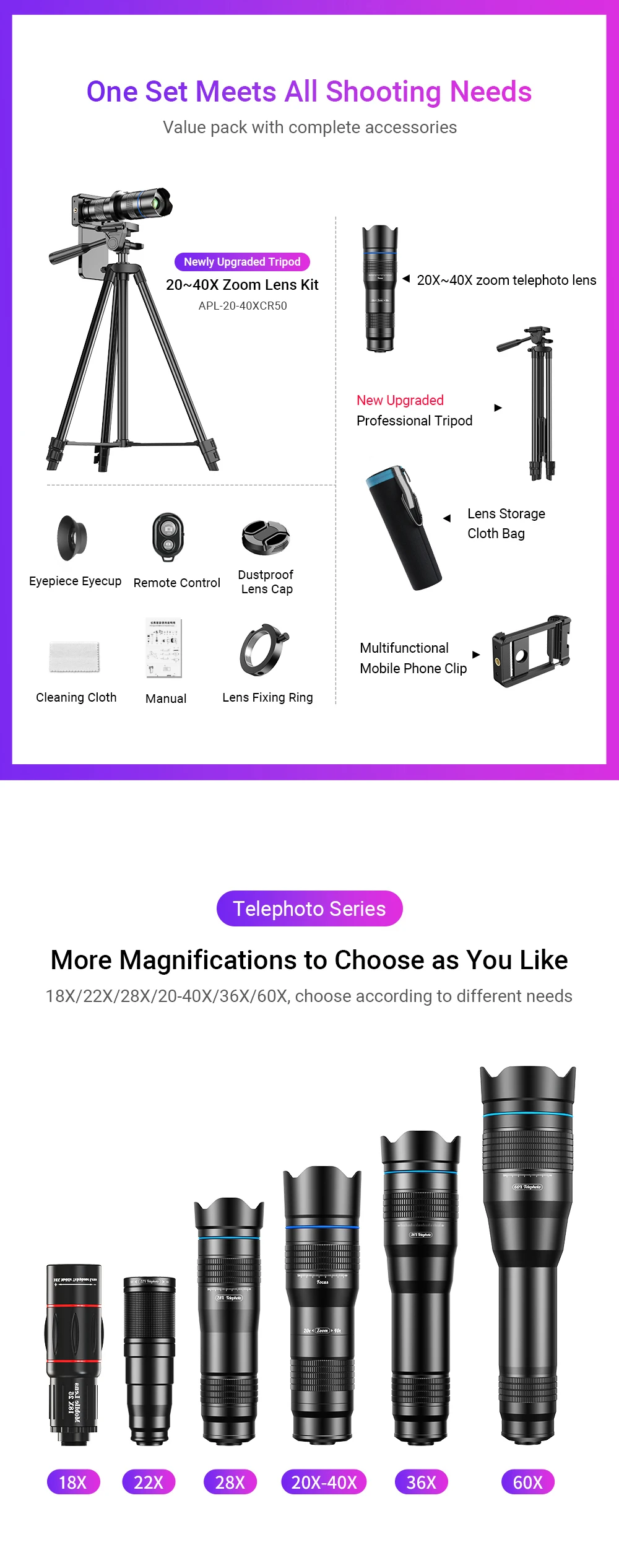 APEXEL HD Metal 20-40x zoom telescope lens phone telephoto Lenses With Extendable Mini Tripod for Samsung iPhone all Smartphones APEXEL HD Metal 20-40x zoom telescope lens phone telephoto Lenses With Extendable Mini Tripod for Samsung iPhone all Smartphones
