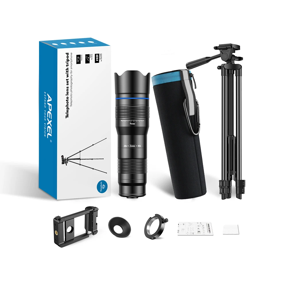 APEXEL HD Metal 20-40x zoom telescope lens phone telephoto Lenses With Extendable Mini Tripod for Samsung iPhone all Smartphones APEXEL HD Metal 20-40x zoom telescope lens phone telephoto Lenses With Extendable Mini Tripod for Samsung iPhone all Smartphones