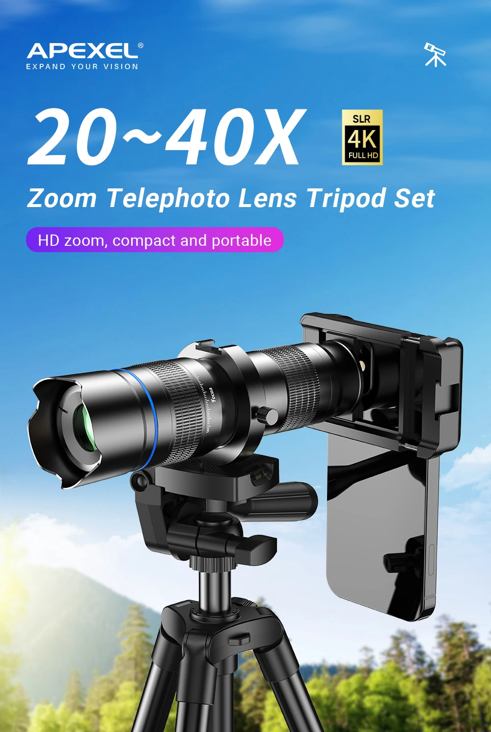 APEXEL HD Metal 20-40x zoom telescope lens phone telephoto Lenses With Extendable Mini Tripod for Samsung iPhone all Smartphones APEXEL HD Metal 20-40x zoom telescope lens phone telephoto Lenses With Extendable Mini Tripod for Samsung iPhone all Smartphones