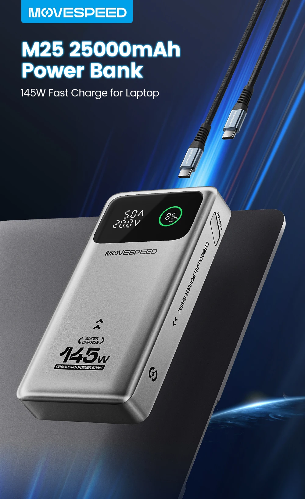 MOVESPEED M25 Pro 140W Power Bank 25000mAh PD3.1 USB-C Fast Charging Powerbank Portable External Battery for MacBook Dell Laptop MOVESPEED M25 Pro 140W Power Bank 25000mAh PD3.1 USB-C Fast Charging Powerbank Portable External Battery for MacBook Dell Laptop