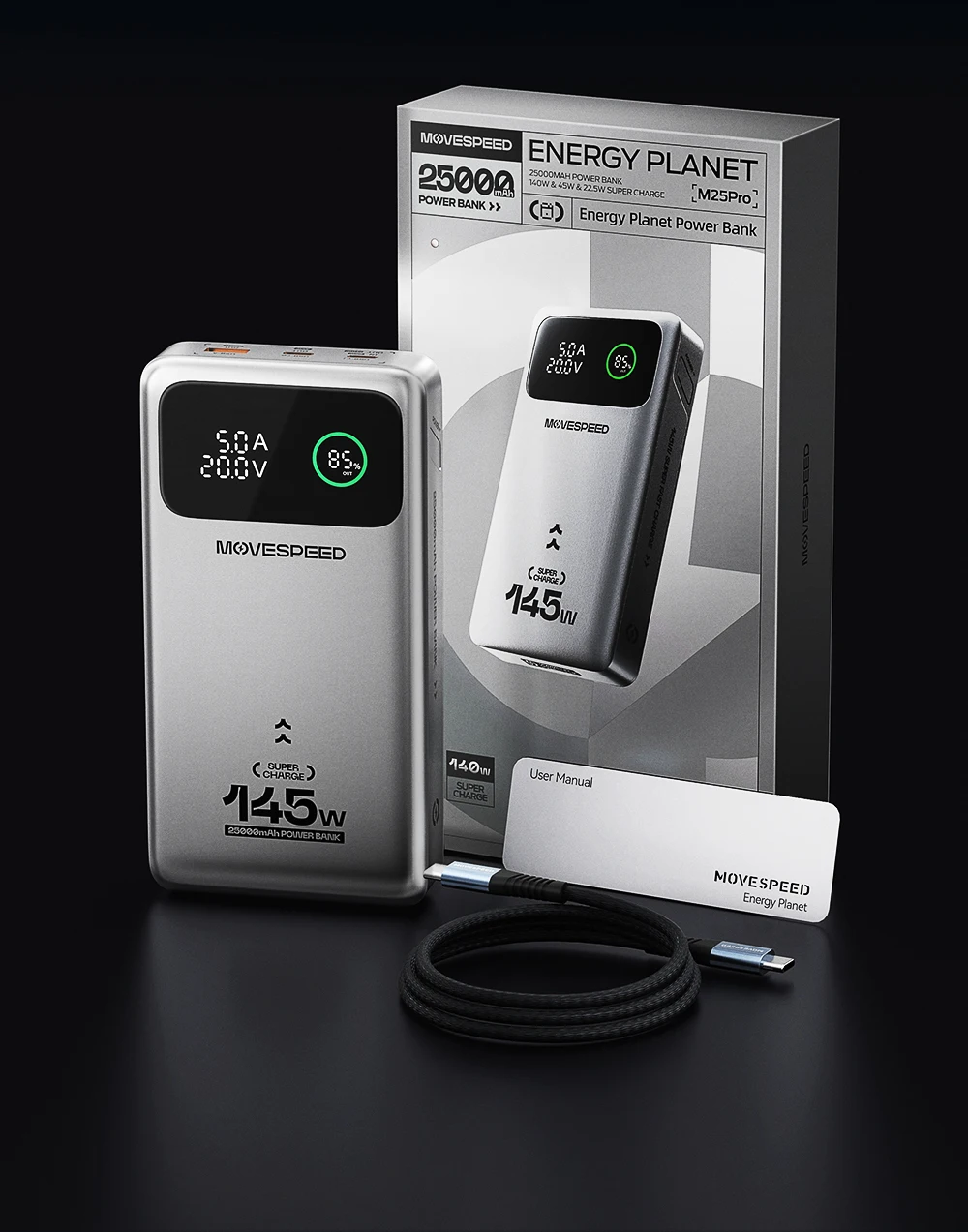 MOVESPEED M25 Pro 140W Power Bank 25000mAh PD3.1 USB-C Fast Charging Powerbank Portable External Battery for MacBook Dell Laptop MOVESPEED M25 Pro 140W Power Bank 25000mAh PD3.1 USB-C Fast Charging Powerbank Portable External Battery for MacBook Dell Laptop