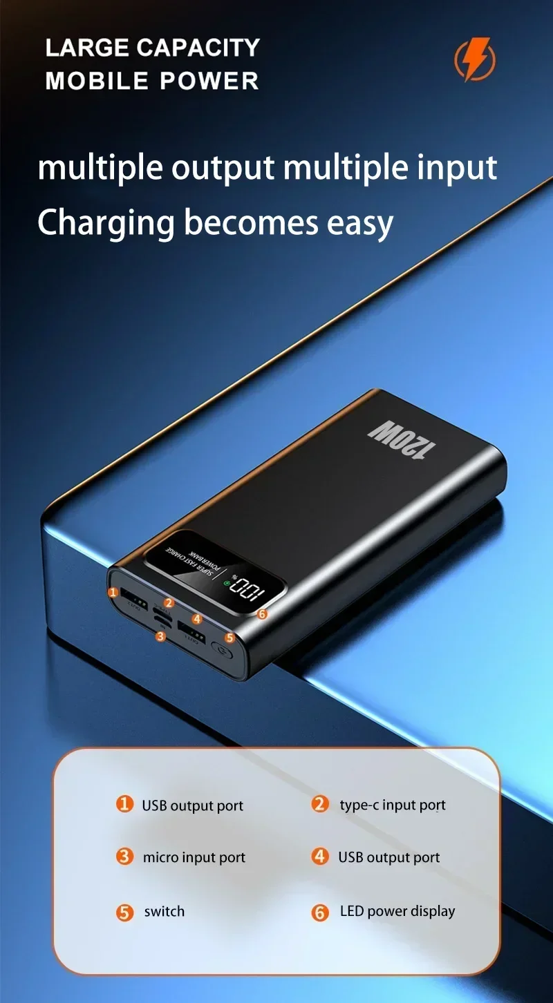 Xiaomi 200000mAh Power Bank Large Capacity 120W Super Fast Charging Portable External Battery With LED Digital Display For phone