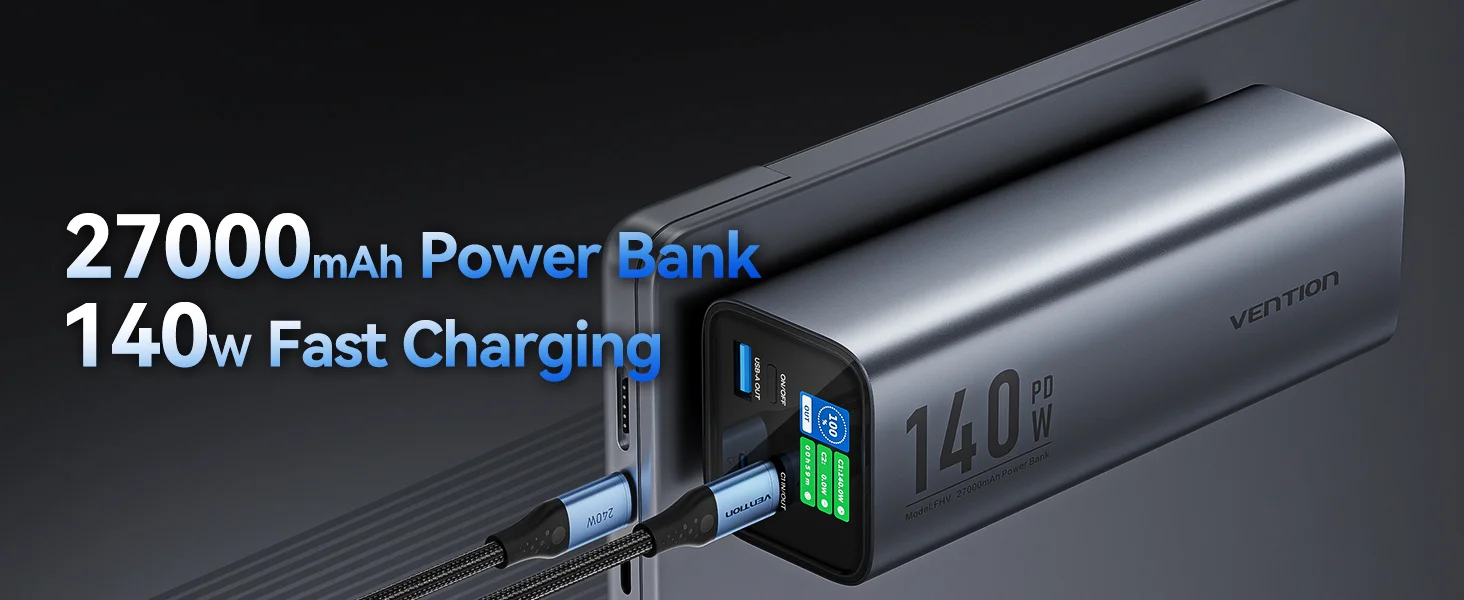 Vention 140W Power Bank 27000mAh Portable Power Bank PD Fast Charging for Laptop Notebook Xiaomi 13 Fast Charge External Battery
