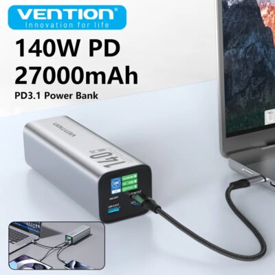 Vention 140W Power Bank 27000mAh Portable Power Bank PD Fast Charging for Laptop Notebook Xiaomi 13 Fast Charge External Battery