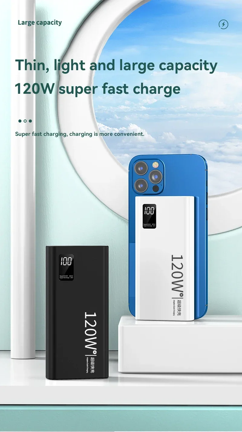 80000mAh Power Bank 120W Super Fast Charging 100% Sufficient Capacity Portable Battery Charger Digital Display For iPhone Xiaomi