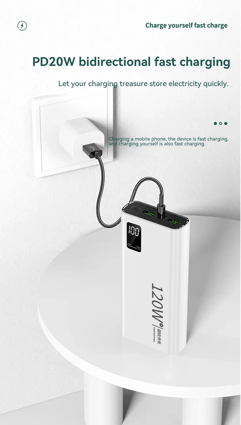 80000mAh Power Bank 120W Super Fast Charging 100% Sufficient Capacity Portable Battery Charger Digital Display For iPhone Xiaomi