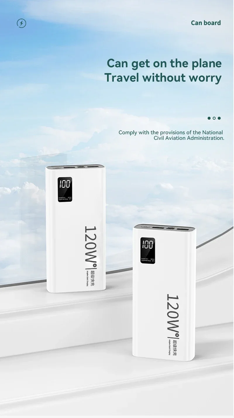 80000mAh Power Bank 120W Super Fast Charging 100% Sufficient Capacity Portable Battery Charger Digital Display For iPhone Xiaomi