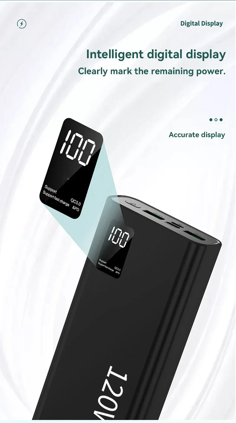 80000mAh Power Bank 120W Super Fast Charging 100% Sufficient Capacity Portable Battery Charger Digital Display For iPhone Xiaomi