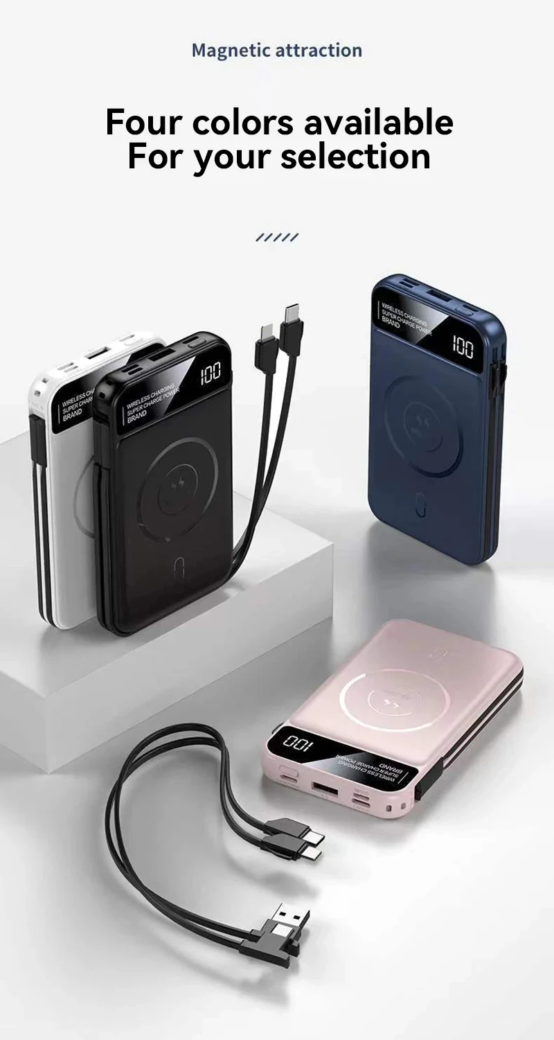 Xiaomi 50000mAh Power Bank Wireless Charging Magsafe Power Bank Magnetic Charging Built-in Cable For Iphone Huawei Samsung