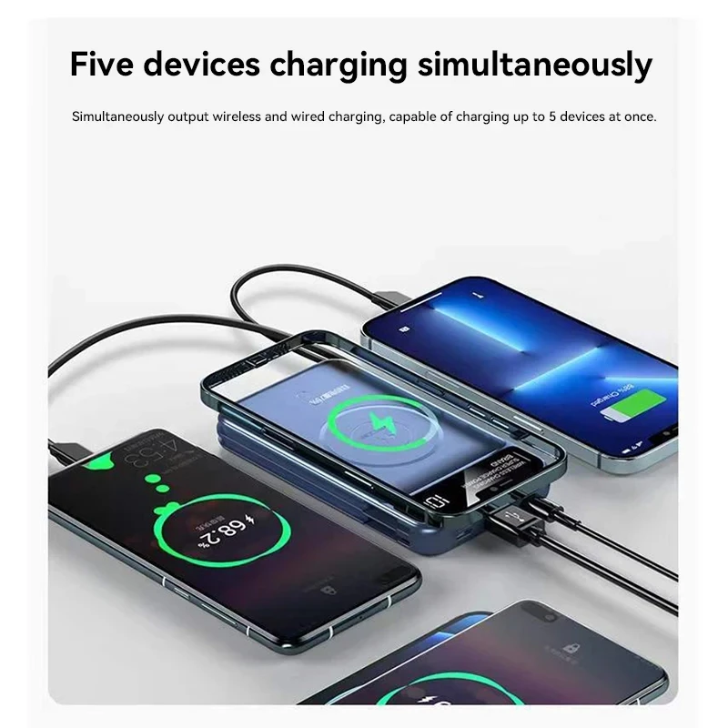 Xiaomi 50000mAh Power Bank Wireless Charging Magsafe Power Bank Magnetic Charging Built-in Cable For Iphone Huawei Samsung