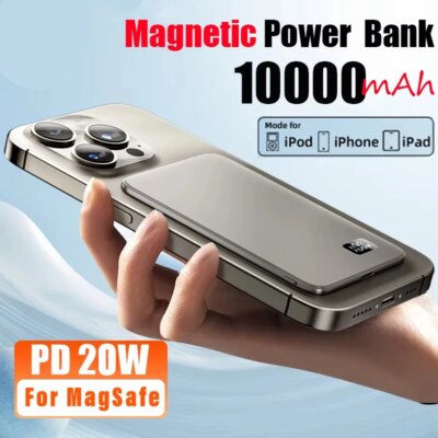 10000mAh Ultra Thin Power Bank for MagSafe,Magnetic Wireless Fast Charging MacSafe Portable Battery For iPhone Xiaomi Samsung