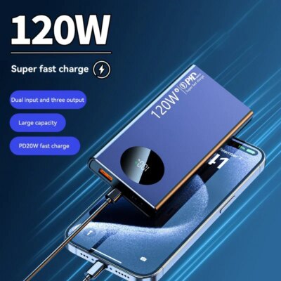 120W Super Fast Charging 500000mAh High Capacity Power Bank Thin Light Digital Display Power Bank For iPhone Samsung Huawei 2025 - Image 3