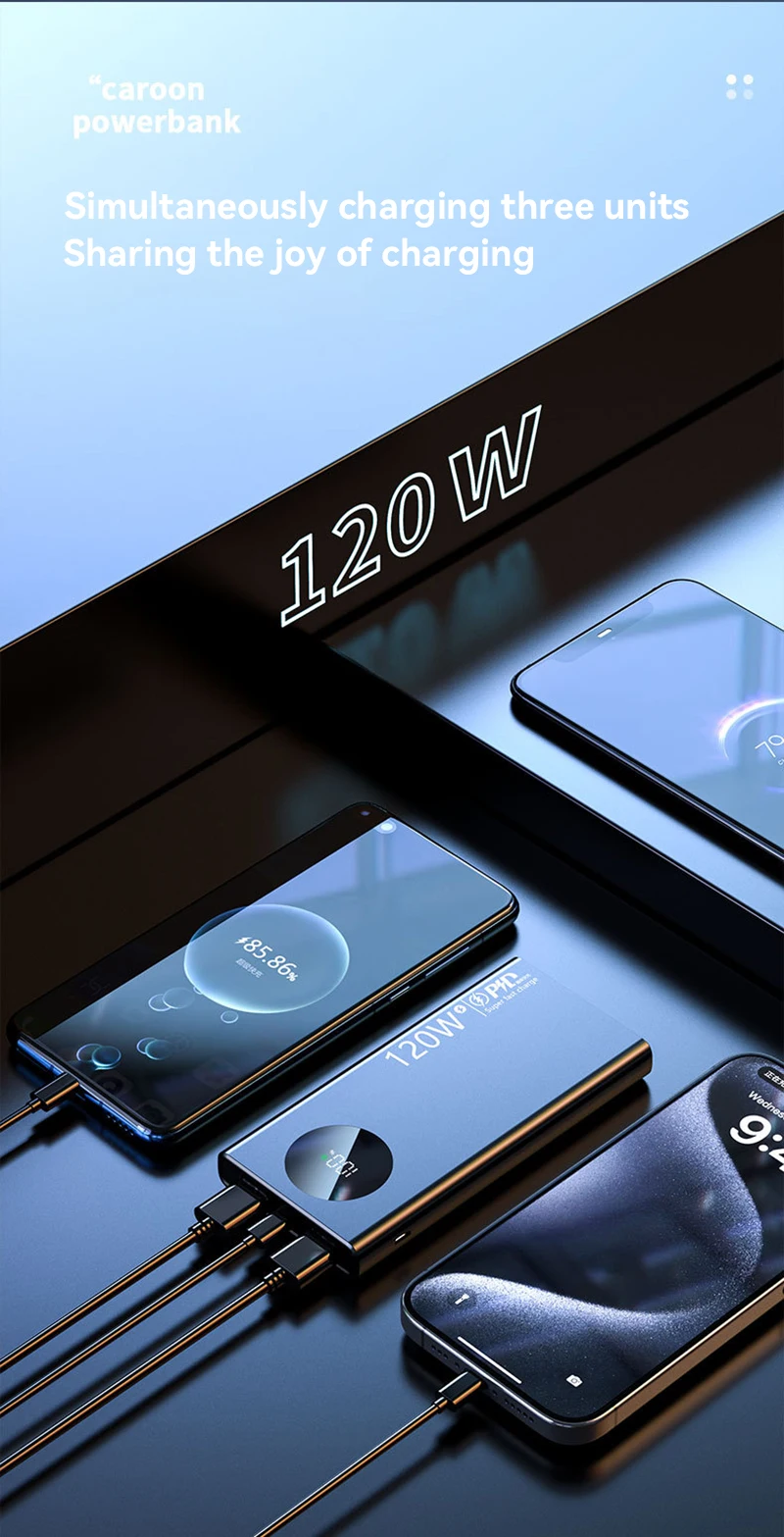 120W Super Fast Charging 500000mAh High Capacity Power Bank Thin Light Digital Display Power Bank For iPhone Samsung Huawei 2025