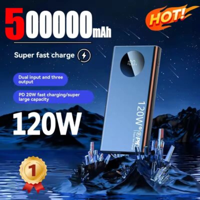 120W Super Fast Charging 500000mAh High Capacity Power Bank Thin Light Digital Display Power Bank For iPhone Samsung Huawei 2025
