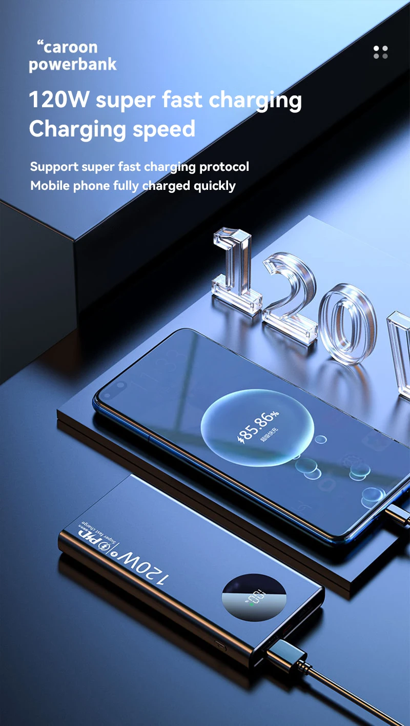 120W Super Fast Charging 500000mAh High Capacity Power Bank Thin Light Digital Display Power Bank For iPhone Samsung Huawei 2025