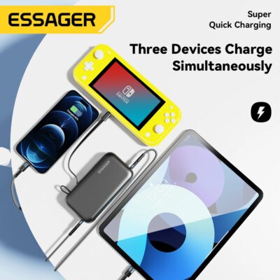 Essager Power Bank Portable 15000mAh in With USB C Cable External Spare Battery Pack for iPhone iPad Macbook 65W Fast Charger - Image 5