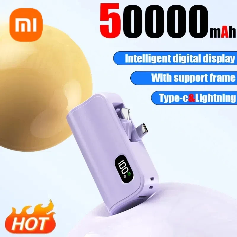 Xiaomi Mini Power Bank 50000mAh 2-in-1 Large Capacity Digital Display Portable Fast Charging External Battery For Iphone Samsung