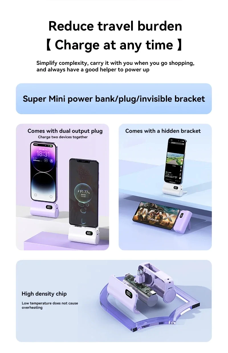 Xiaomi Mini Power Bank 50000mAh 2-in-1 Large Capacity Digital Display Portable Fast Charging External Battery For Iphone Samsung