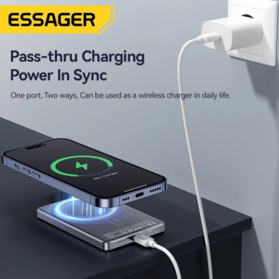 Essager Thin Wireless Power Bank Magnetic 20W 5000mAh Portable Fast Charging External Battery for Magsafe For iPhone 15 14 13 12 - Image 6