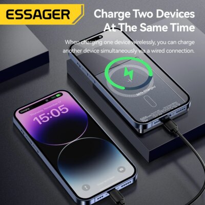 Essager Thin Wireless Power Bank Magnetic 20W 5000mAh Portable Fast Charging External Battery for Magsafe For iPhone 15 14 13 12 - Image 5