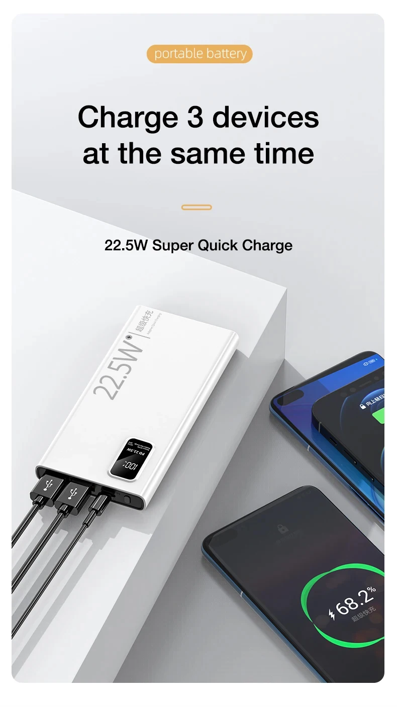 20000mAh Large Capacity Power Bank 22.5W USB C Fast Charger For iPhone Samsung Xiaomi 10000mAh Portable Mobile External Battery
