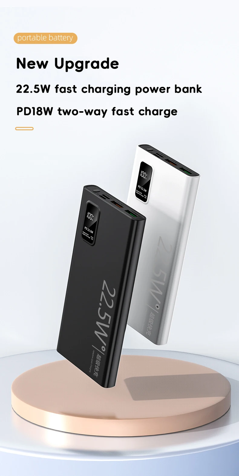 20000mAh Large Capacity Power Bank 22.5W USB C Fast Charger For iPhone Samsung Xiaomi 10000mAh Portable Mobile External Battery
