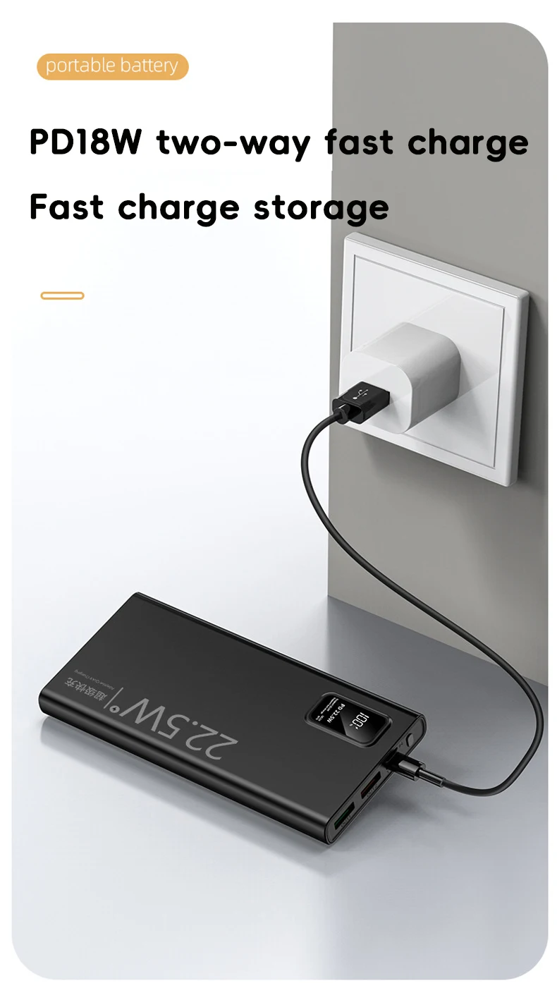 20000mAh Large Capacity Power Bank 22.5W USB C Fast Charger For iPhone Samsung Xiaomi 10000mAh Portable Mobile External Battery
