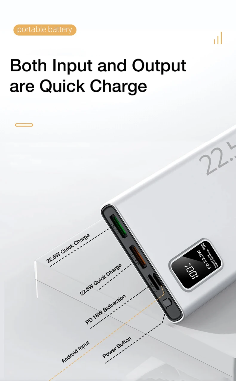 20000mAh Large Capacity Power Bank 22.5W USB C Fast Charger For iPhone Samsung Xiaomi 10000mAh Portable Mobile External Battery