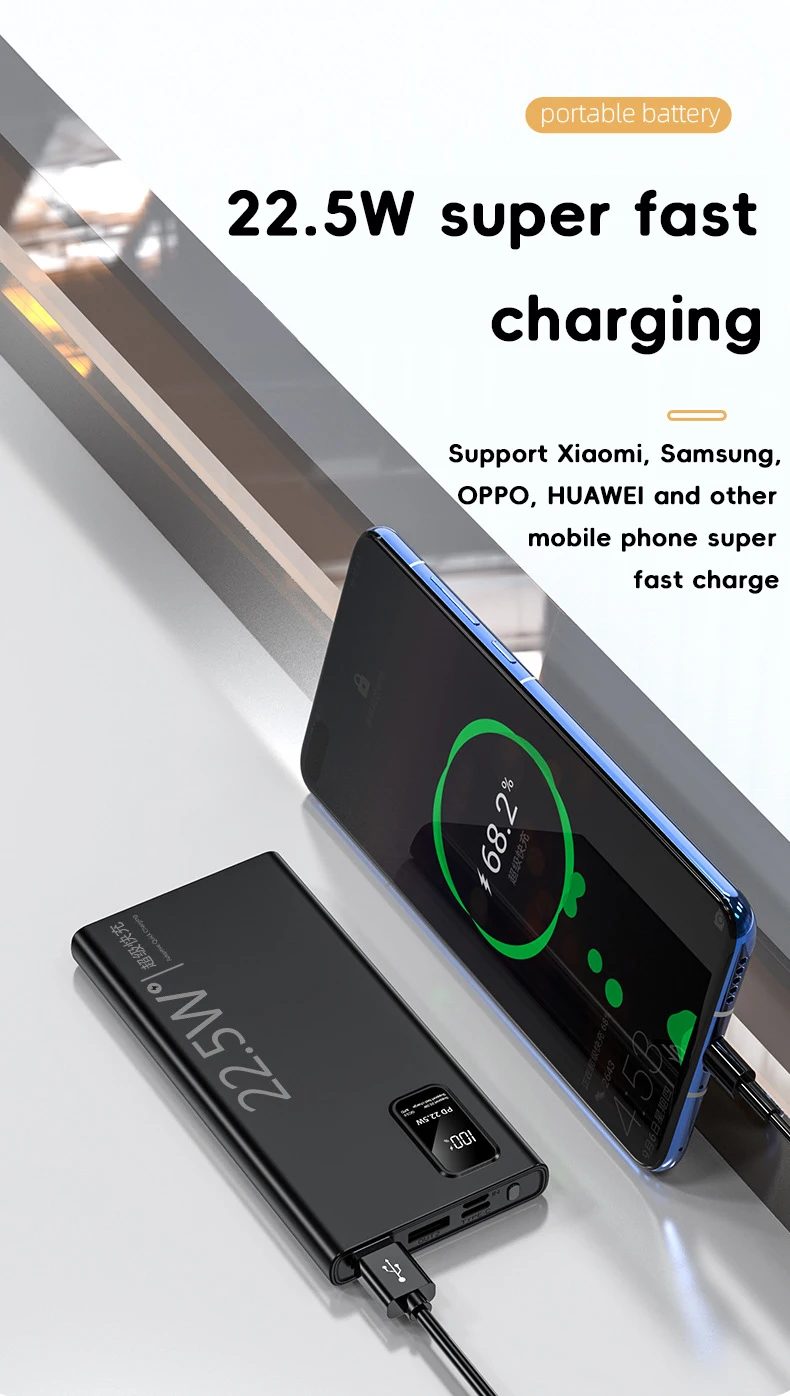 20000mAh Large Capacity Power Bank 22.5W USB C Fast Charger For iPhone Samsung Xiaomi 10000mAh Portable Mobile External Battery