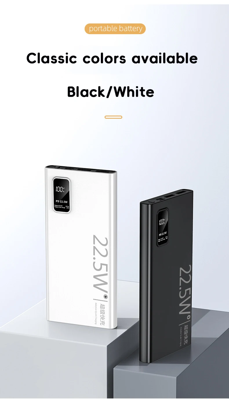 20000mAh Large Capacity Power Bank 22.5W USB C Fast Charger For iPhone Samsung Xiaomi 10000mAh Portable Mobile External Battery