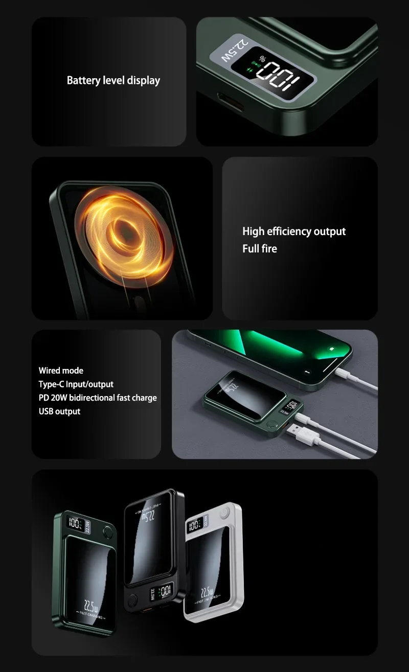 Xiaomi 100000mAh Magnetic Wireless Power Bank Fast Charger For Magsafe Portable Auxiliary Battery Pack For iphone Huawei Samsung