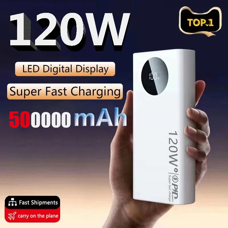 120W 500000mAh High Capacity Power Bank Fast Charging Powerbank Portable Battery Charger For iPhone Samsung Huawei 2025 New