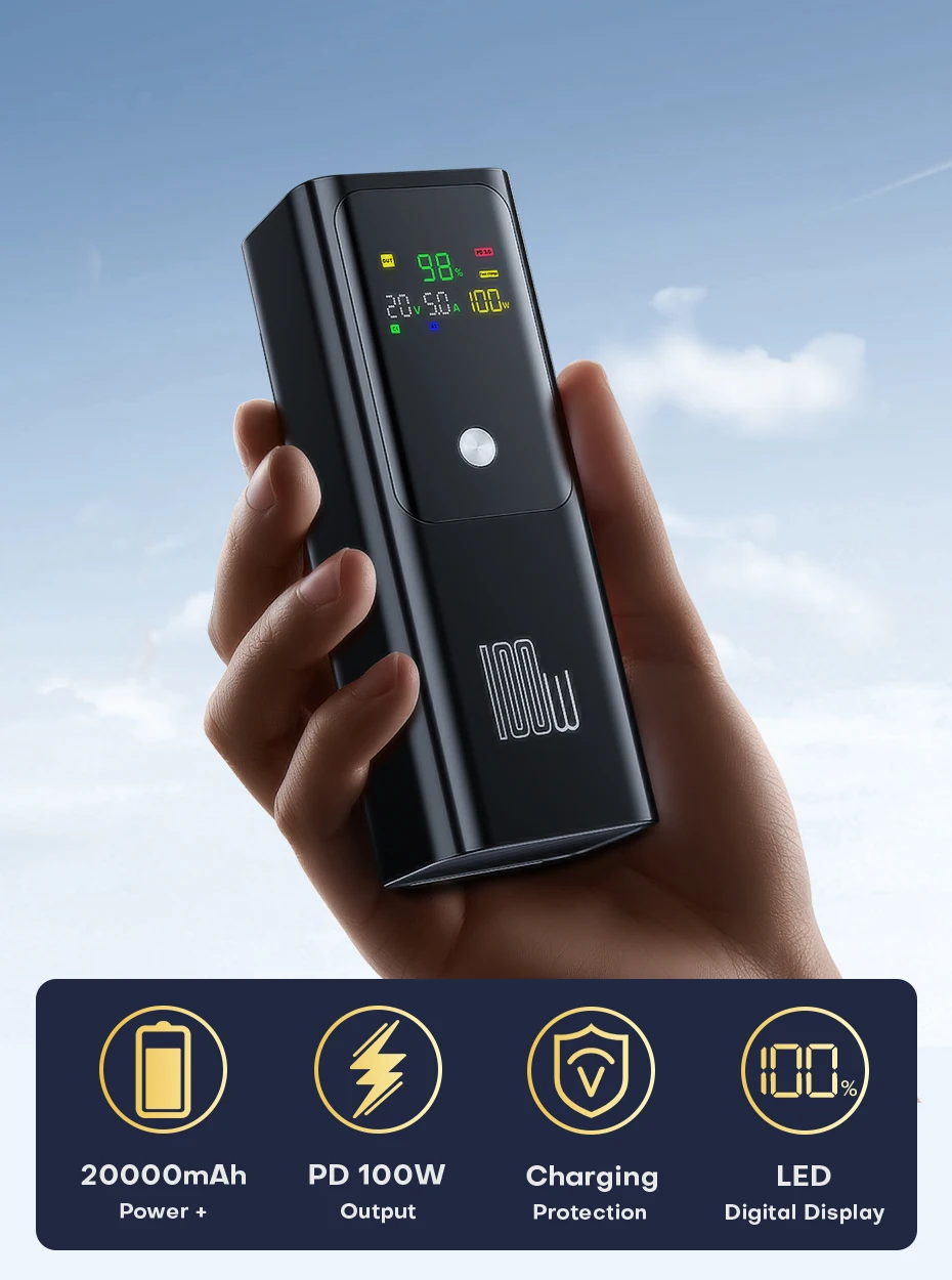 QOOVI PD 100W Power Bank 20000mAh External Battery Capacity Fast Charging Portable Charger Powerbank For Laptop iPhone Samsung